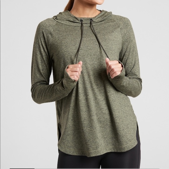 Athleta Uptempo Hoodie sweatshirt l/s space dye gray M thumbhole Quick dry - Picture 14 of 14